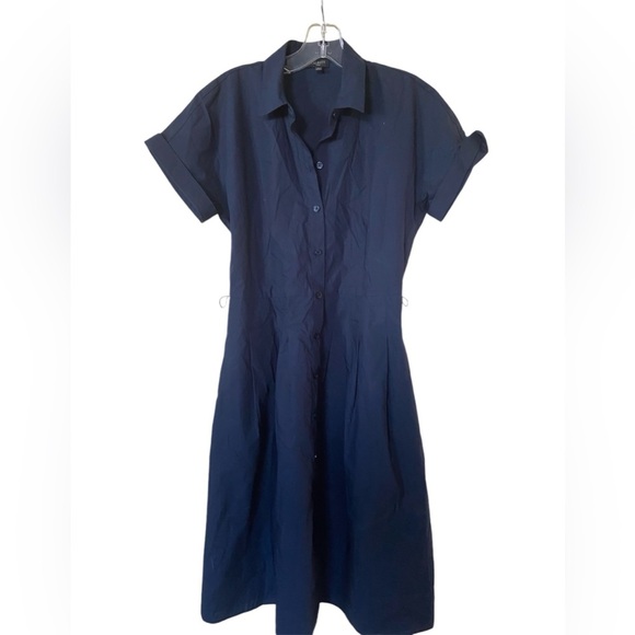 Talbots Sutton navy 100% cotton shirt dress , pockets, buttons, missing belt 2P - Picture 2 of 8
